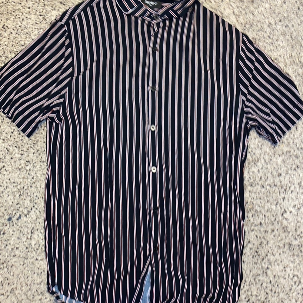 Black white and red striped button up shirt